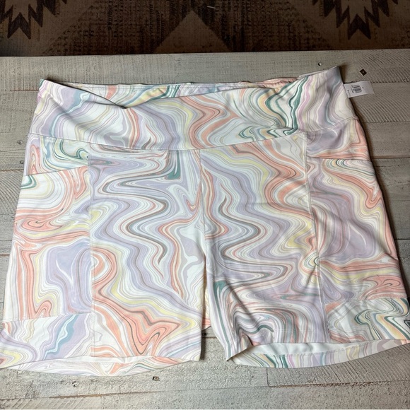 Old Navy Pants - Old Navy High Waisted Powersoft Biker 6"  Plus Size 4X Pastel Swirl Shorts